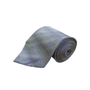 Van Heusen Men’s Gray & Blue 100% Silk Tie Geometric Pattern Made In Korea